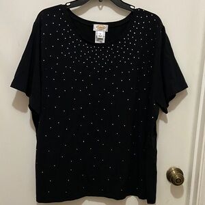Talbots Black Short Sleeve Top with Stud Accents
